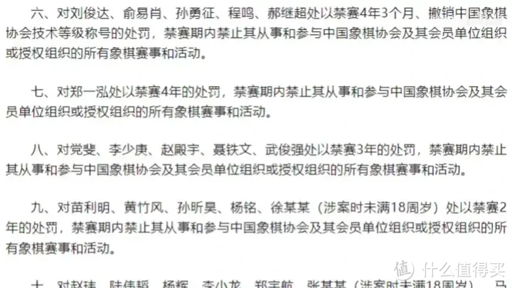 【省流总结】中国象棋协会处罚公告 对41名违规人员进行通报