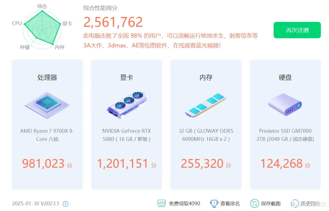 2PCI厚度,硬朗风格,影驰RTX5080金属大师白金版开箱评测