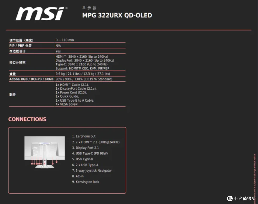 4K 240Hz DP2.1 高刷——微星 MPG 322URX QD-OLED 流光开箱简测