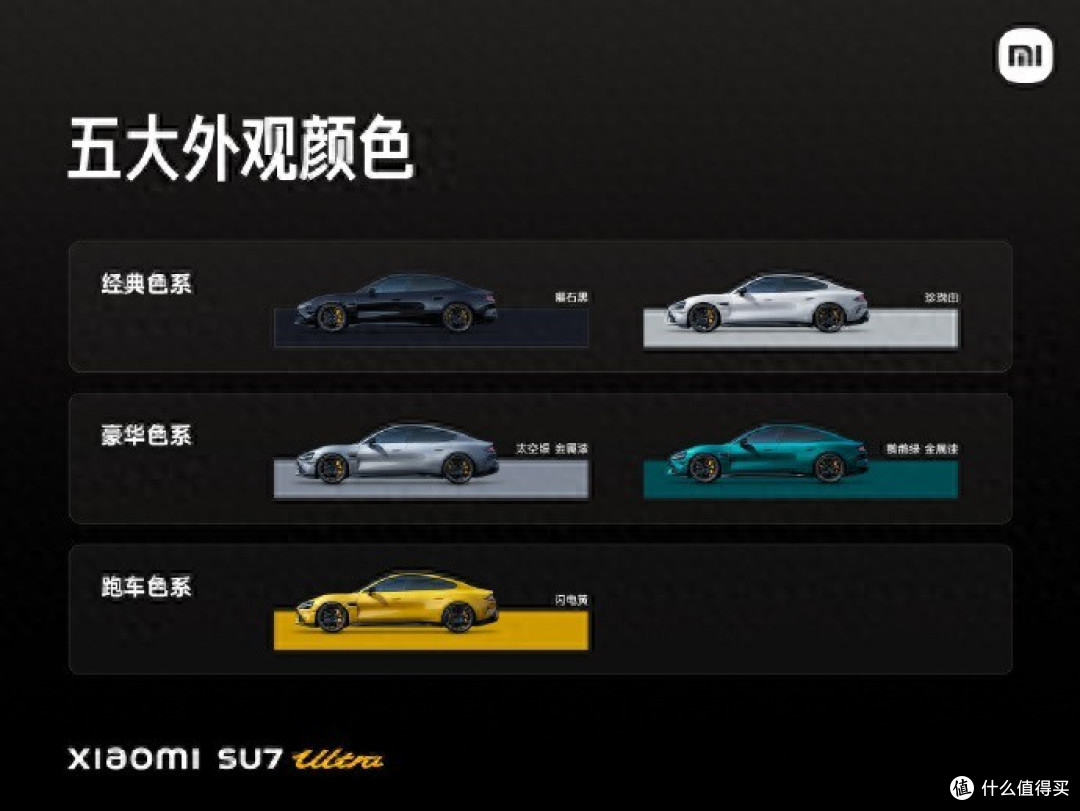 黑色保值！小米 SU7 Ultra 五款配色公布：曜石黑、珍珠白、太空银等