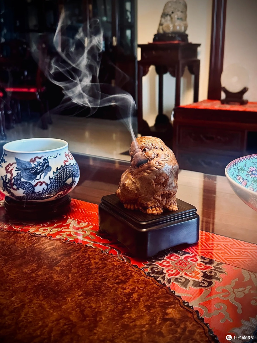 我的珍藏:荔枝木狻猊香炉,喝茶把玩两不误