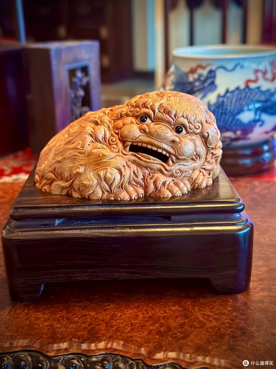 我的珍藏:荔枝木狻猊香炉,喝茶把玩两不误