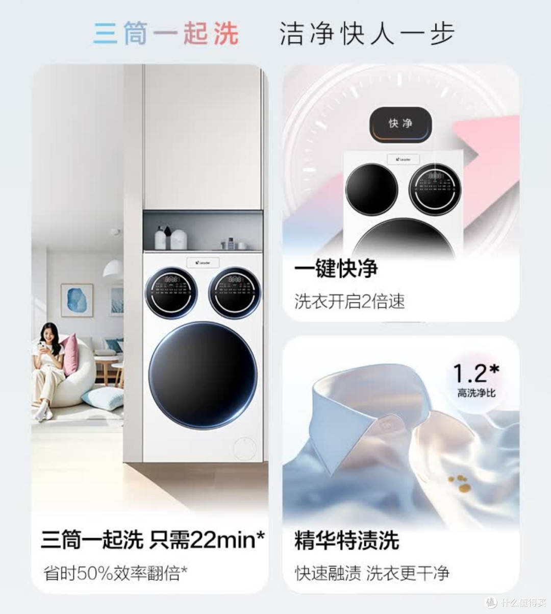 海尔Leader三筒懒人洗衣机,解锁分区洗涤的新时代!