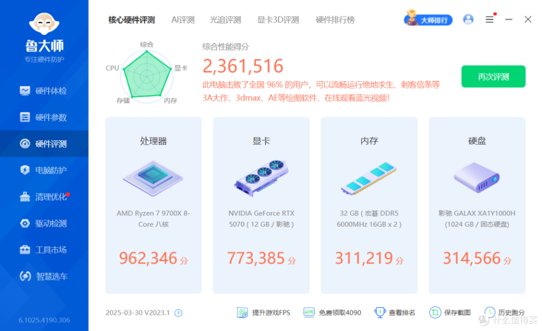 2025年4月主流装机配置分享:9700X+5070 FIRE显卡+低时序D5内存