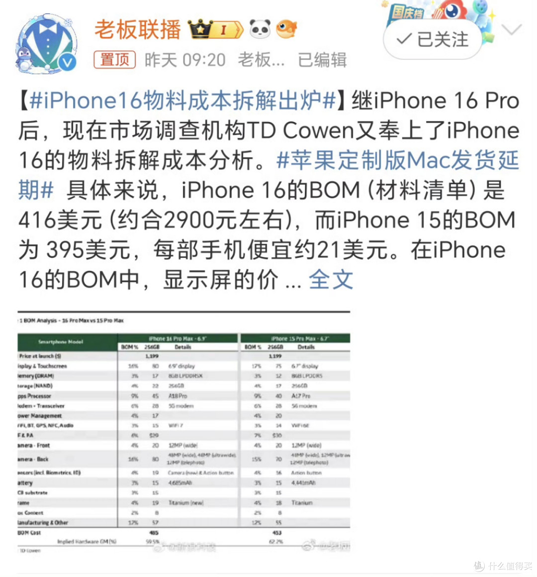 赚麻了!iPhone16 Pro Max成本曝光,硬件仅3000多元!