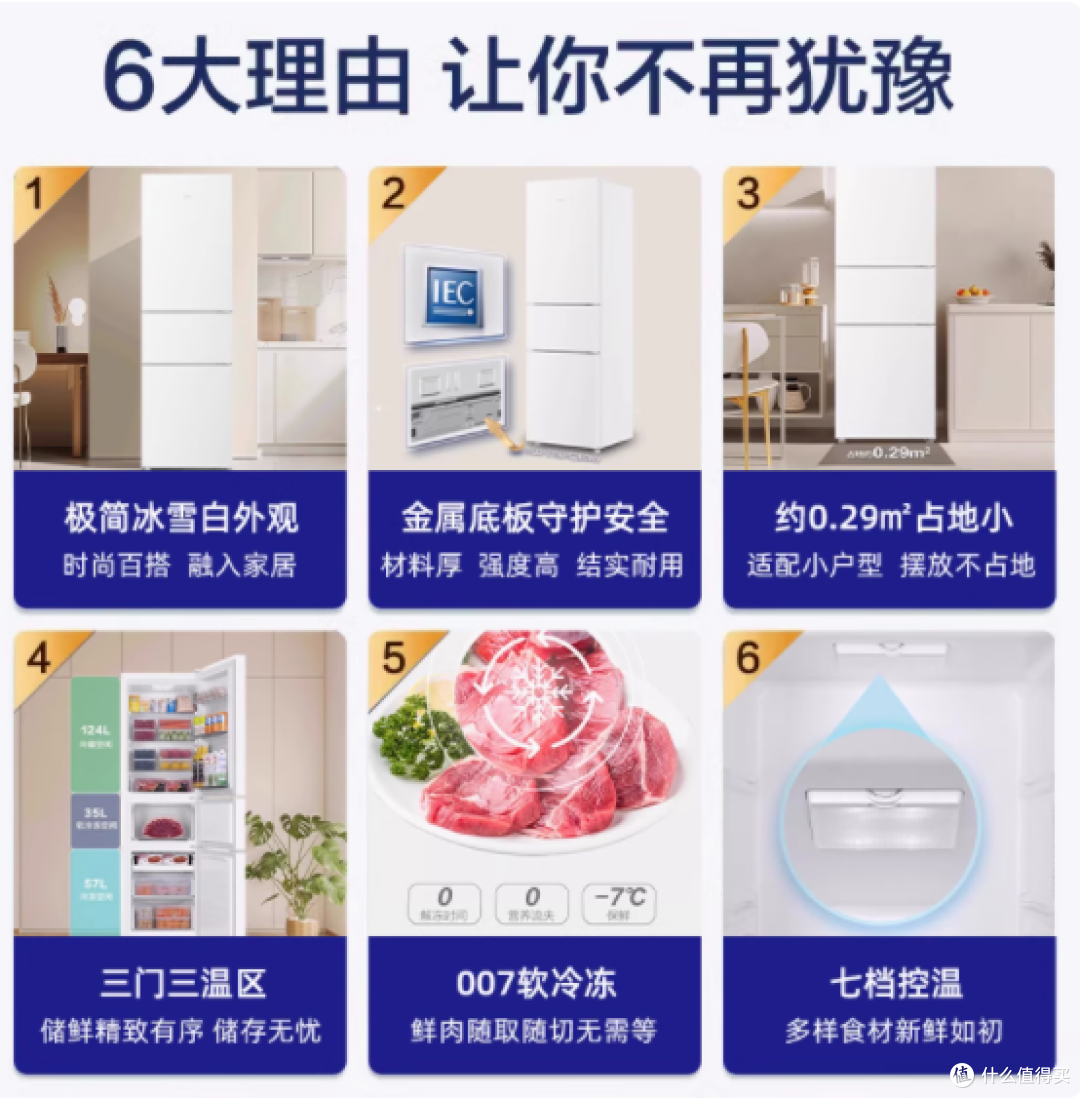 海尔 216L 白色三开门电冰箱:小户型的完美储鲜伴侣