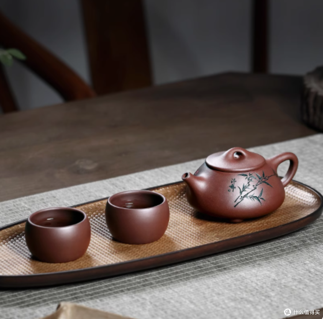 畅陶李晓璐刻绘山水石瓢紫砂壶套装,品茶赏器之臻选