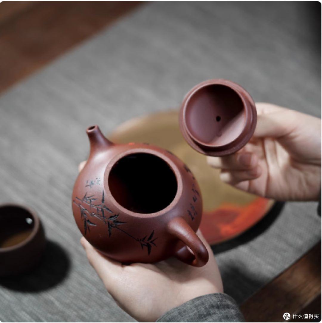 畅陶李晓璐刻绘山水石瓢紫砂壶套装,品茶赏器之臻选