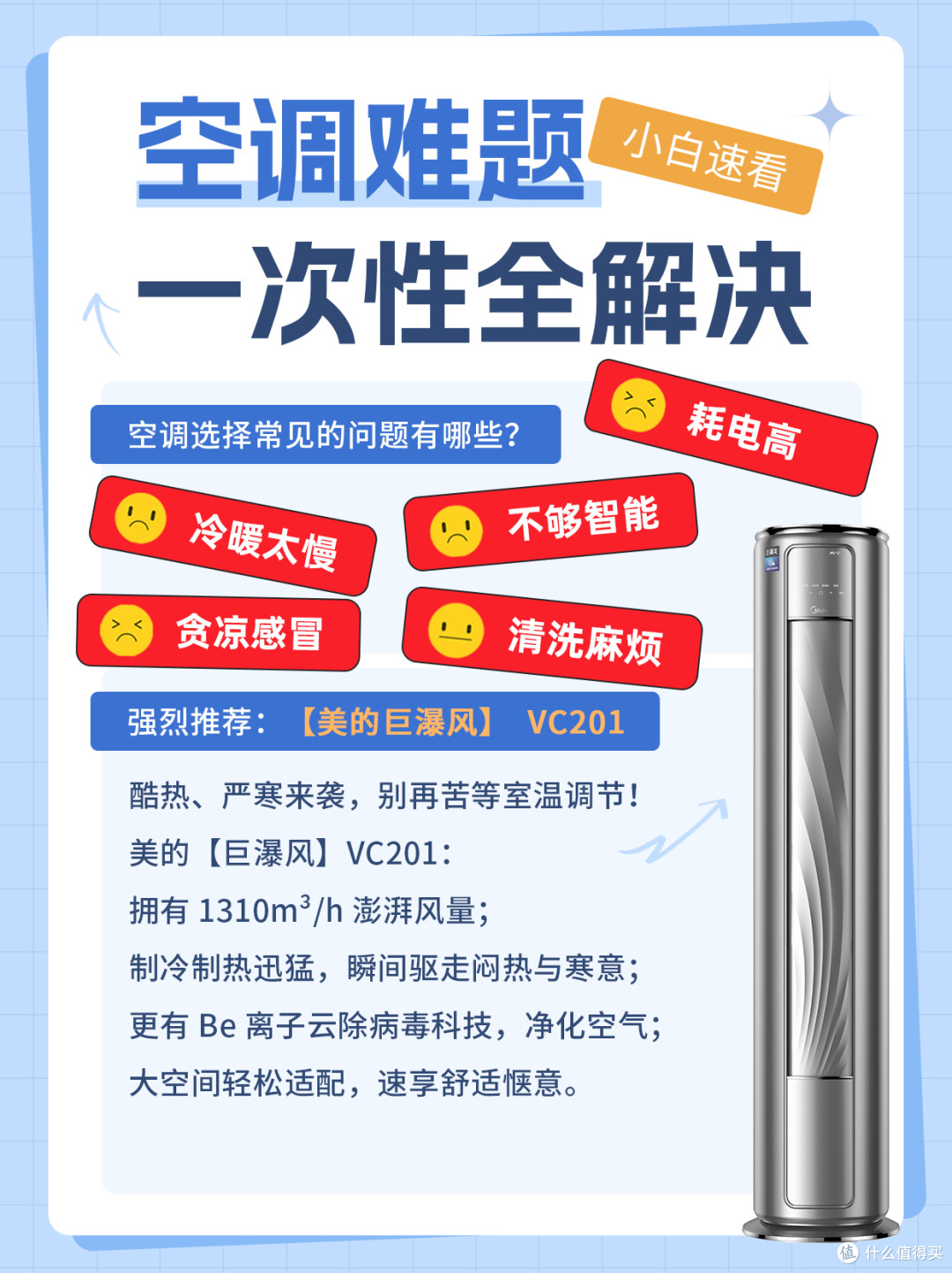 😩空调难题全搞定?美的【巨瀑风】VC201 超给力