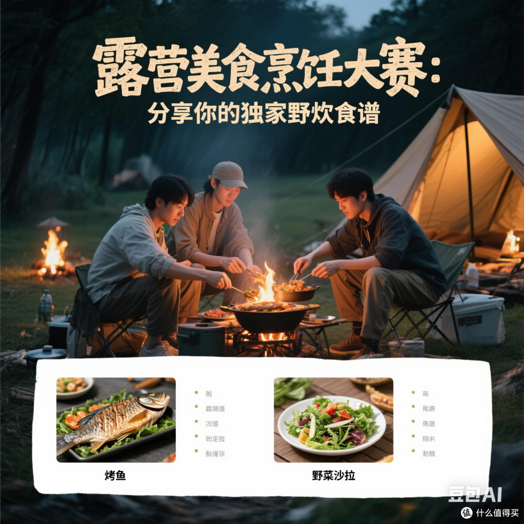 露营美食烹饪大赛:分享你的独家野炊食谱,比如烤鱼、野菜沙拉