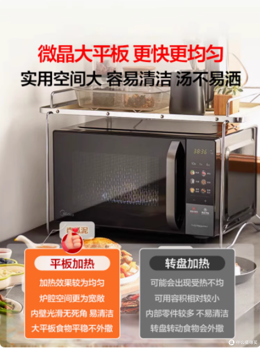 美的微波炉家用智能变频速热平板式微烤一体机 :厨房全能小助手