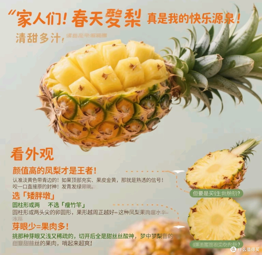 春天凤梨挑对了吗？教你选甜美的秘诀_新鲜水果_什么值得买