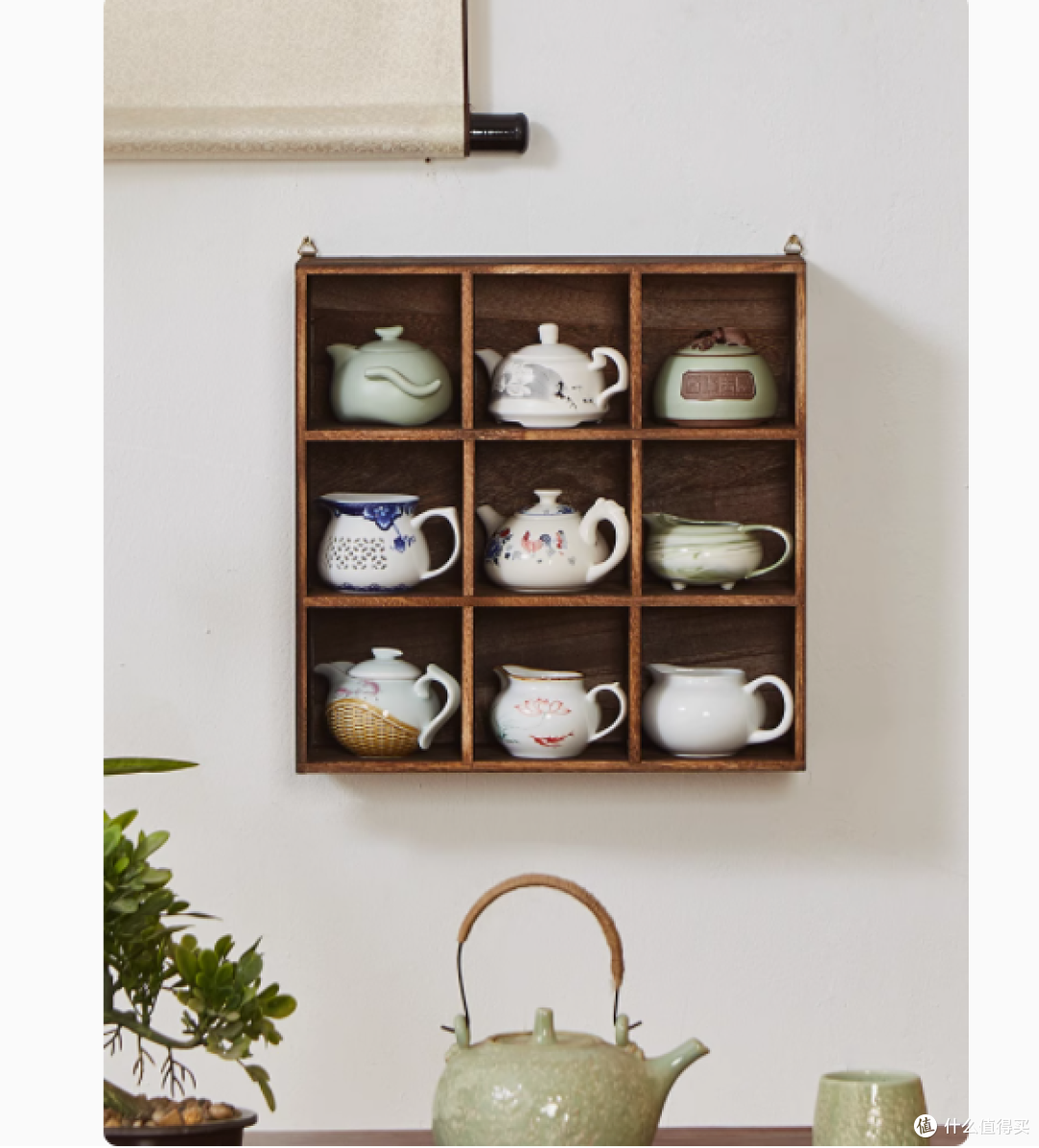 中式雅韵新宠：实木挂壁式博古架，解锁茶具收纳新境界