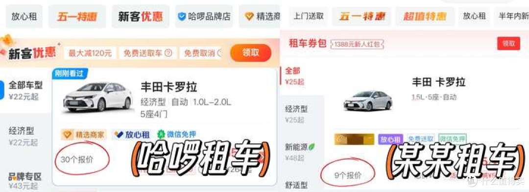 （相同车型，哈啰租车有更多价格可选！）