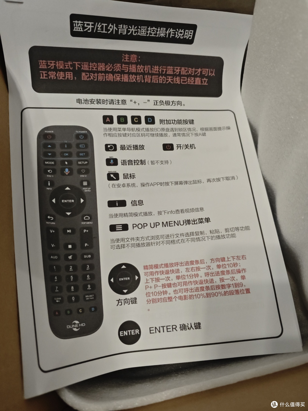 遥控器配对说明。有点费纸张