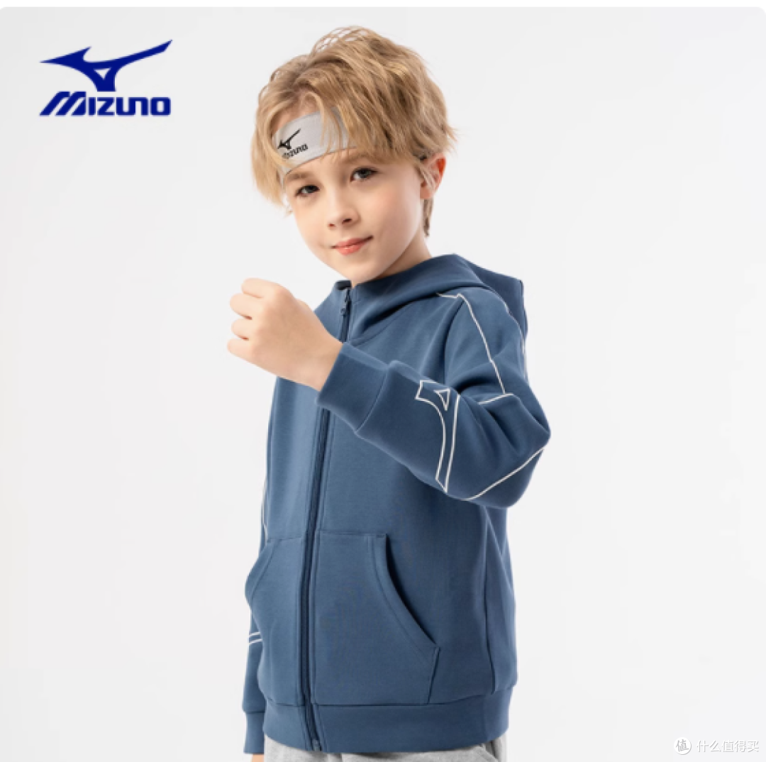 美津浓 KIDS外套男女中大儿童长款连帽卫衣开衫休闲春秋薄款