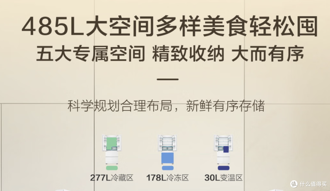 海尔山茶花485升全空间保鲜594mm零嵌法式冰箱BCD-485WGHFD1BWLU1