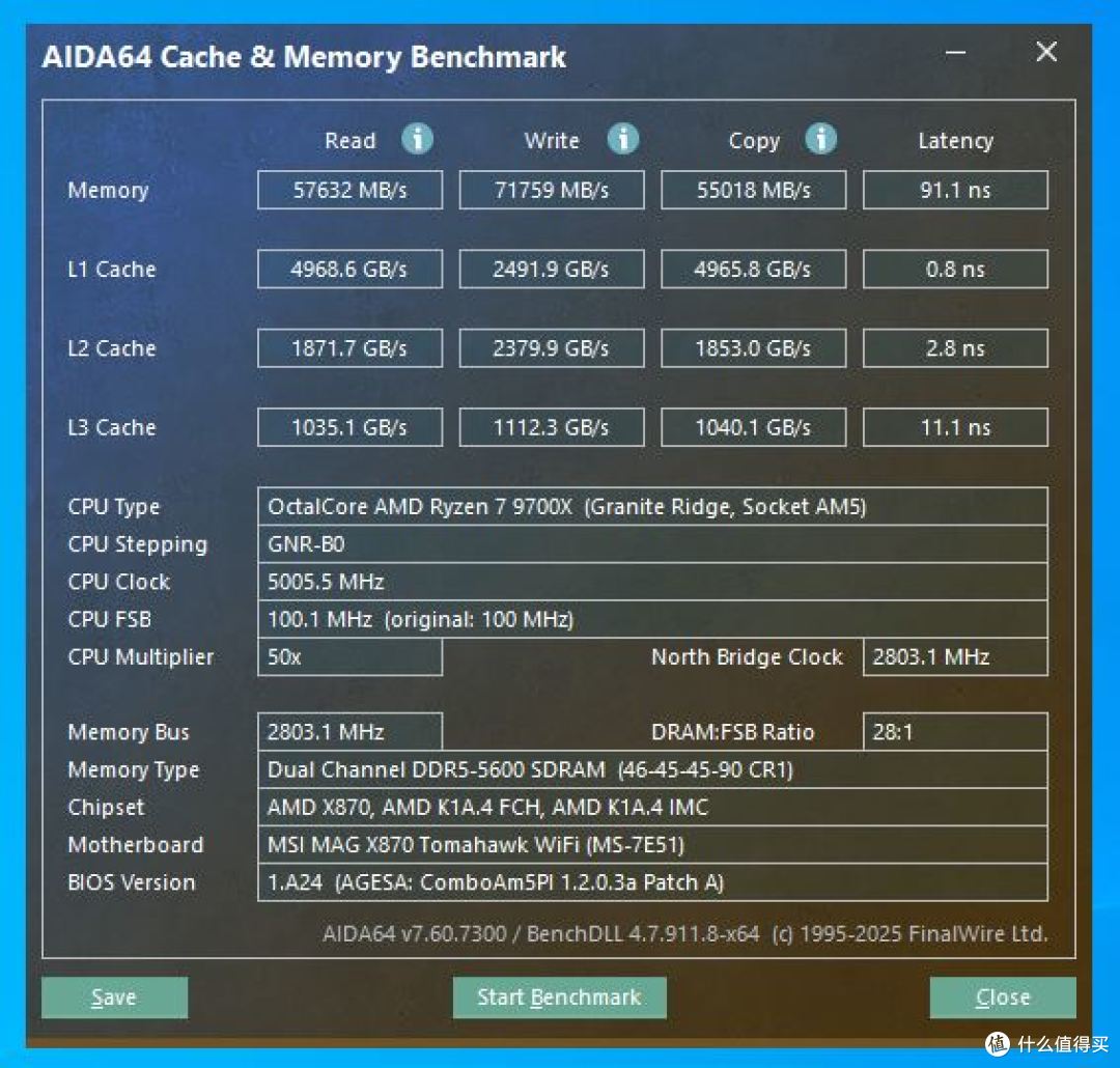 AIDA64内存缓存测试（AUTO设定）