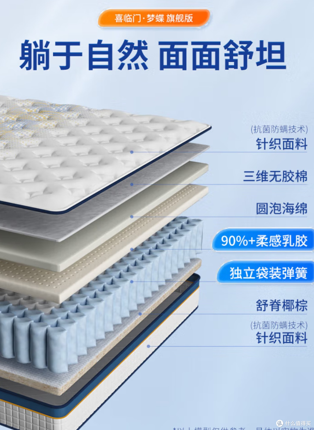 喜临门进口乳胶椰棕床垫抗菌防螨独袋弹簧席梦思床垫 梦蝶旗舰版
