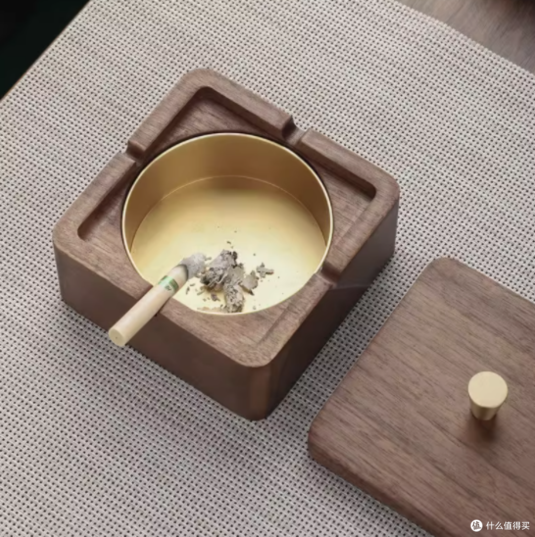 天工妙家居旗舰店:黄铜内胆烟灰缸,整木北美黑胡桃木