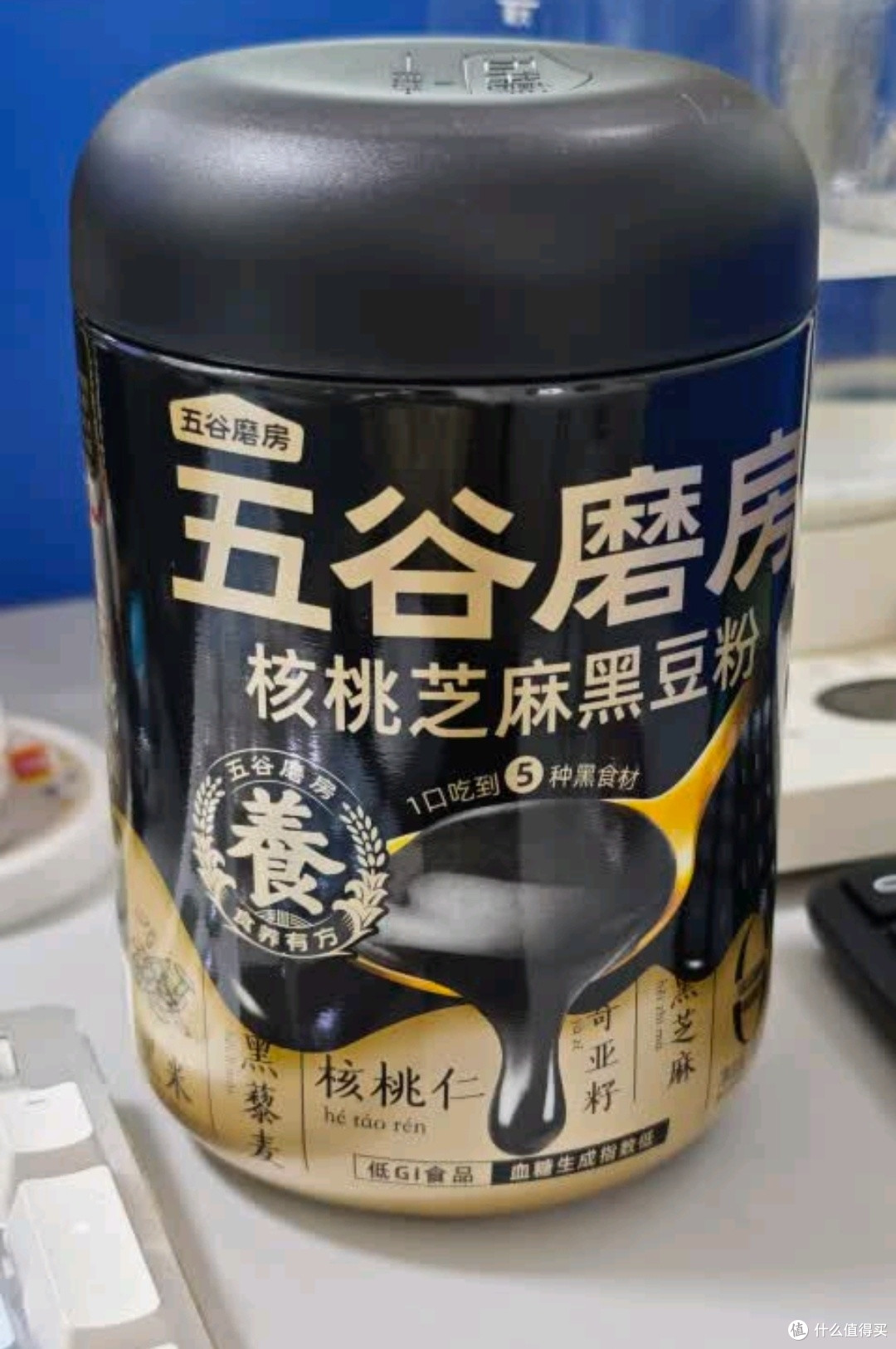 五谷磨房黑芝麻糊米糊:低GI核桃芝麻黑豆粉600g即食速食早餐代餐