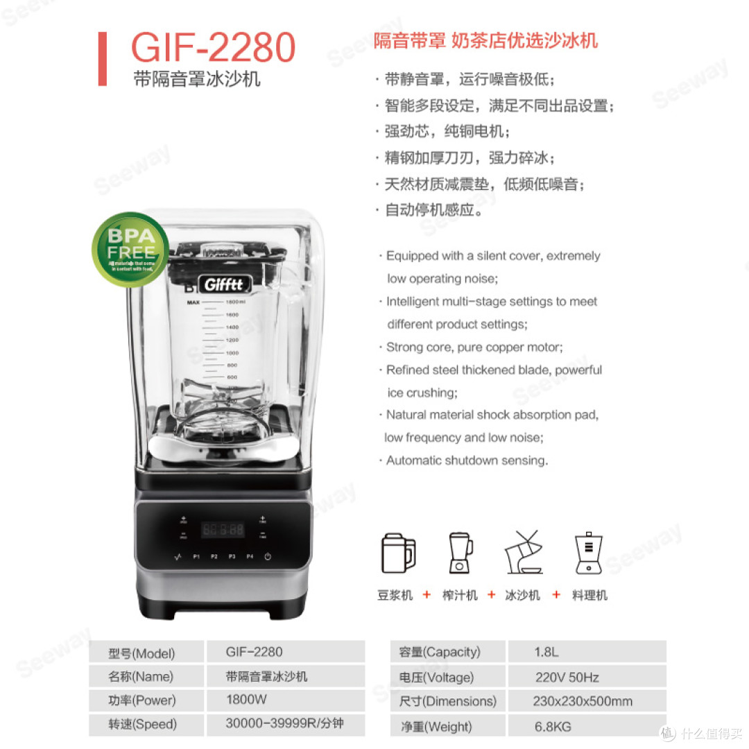 荆门皇冠假日酒店采购GIFFTT吉福士冰沙搅拌机GIF-2280专业之选