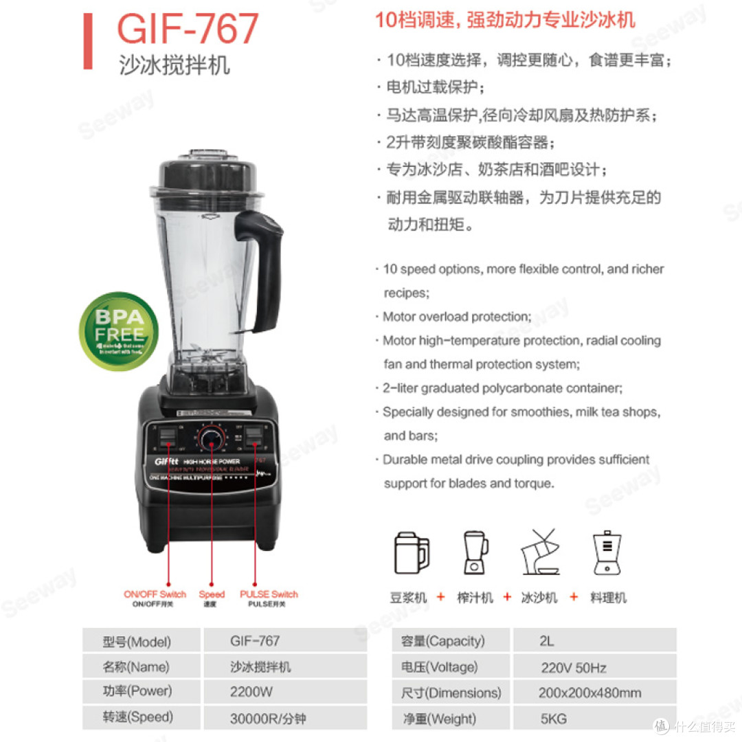 安顺福朋喜来登酒店采购GIFFTT吉福士冰沙搅拌机 GIF-767冰沙机