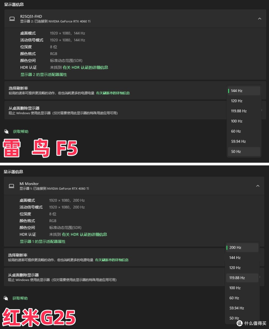 「小屏高刷显示器」雷鸟F5对比评测红米G25:都是爆款,谁更强?