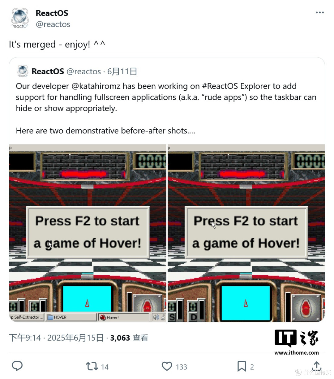 开源“Windows”ReactOS更新：支持全屏应用