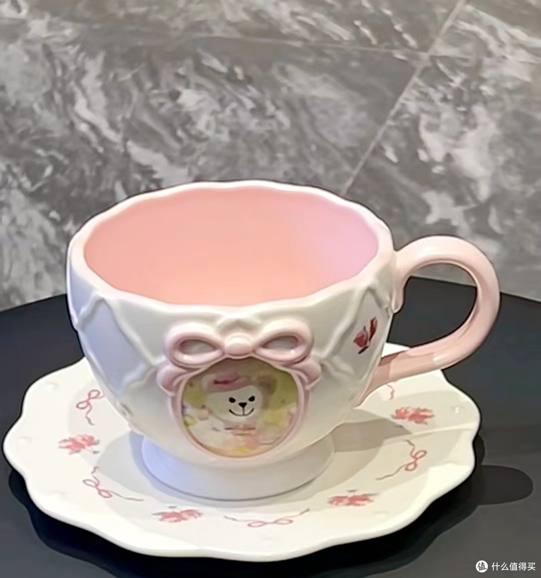 星巴克 花园舞曲系列 粉色款马克杯碟组:高颜值桌面的 “心动之选”