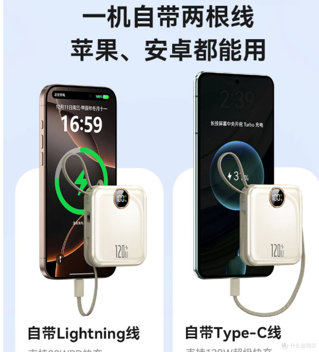 MF120W快充充电宝，兼容多种手机，可上飞机，出行必备！