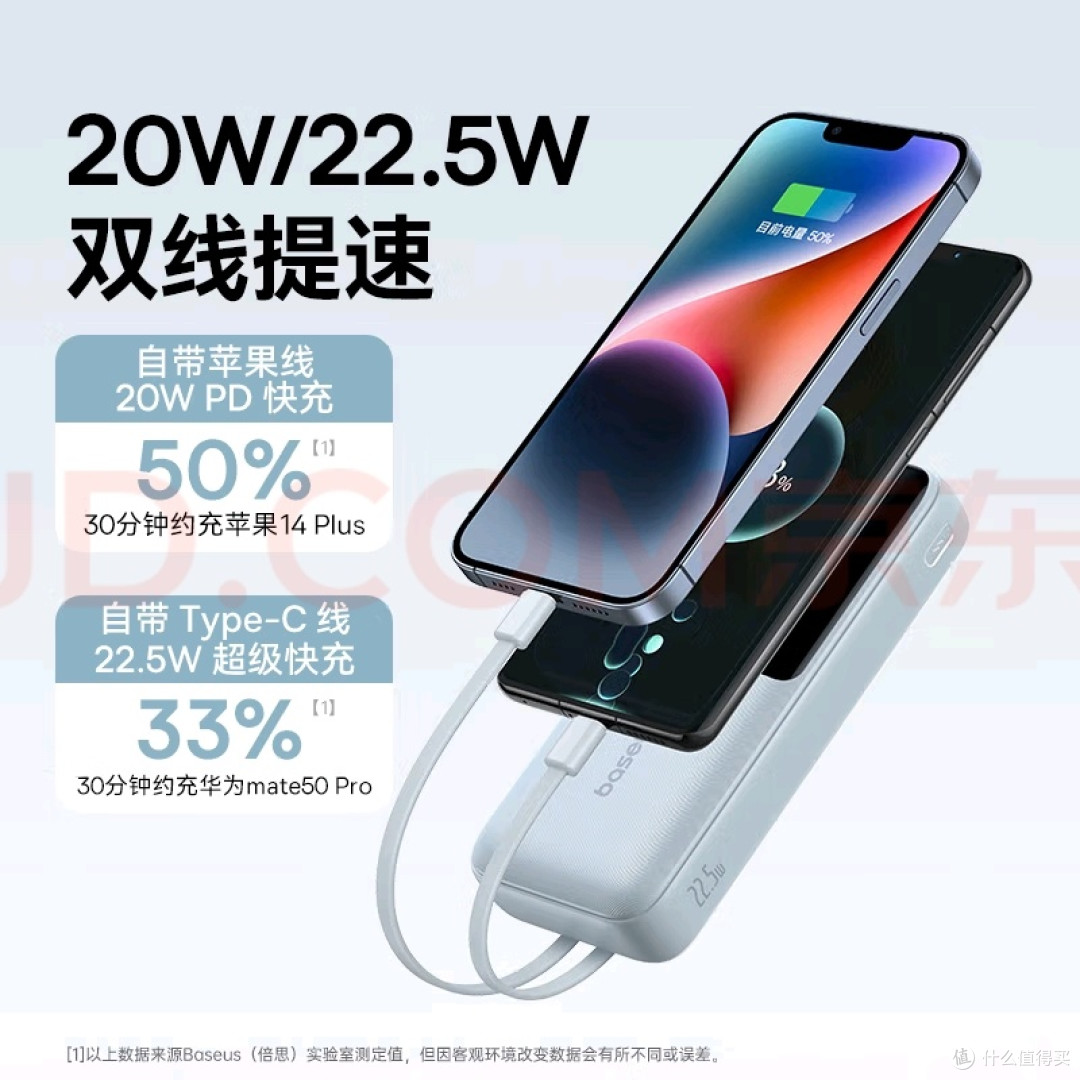 轻雾蓝倍思充电宝:实用设计与大容量