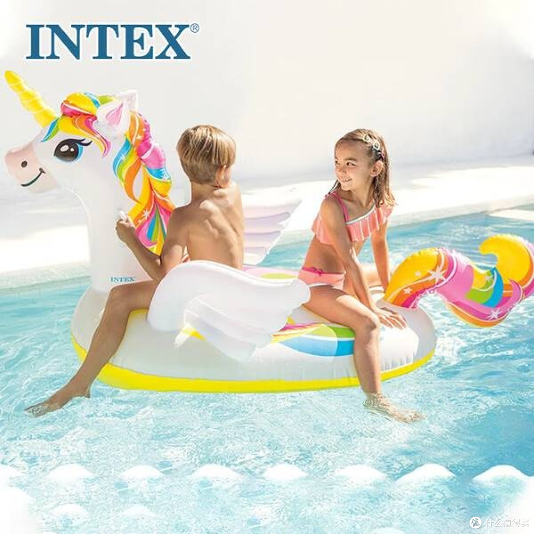 INTEX 57561独角兽充气坐骑，让泳池时光闪耀童话色彩