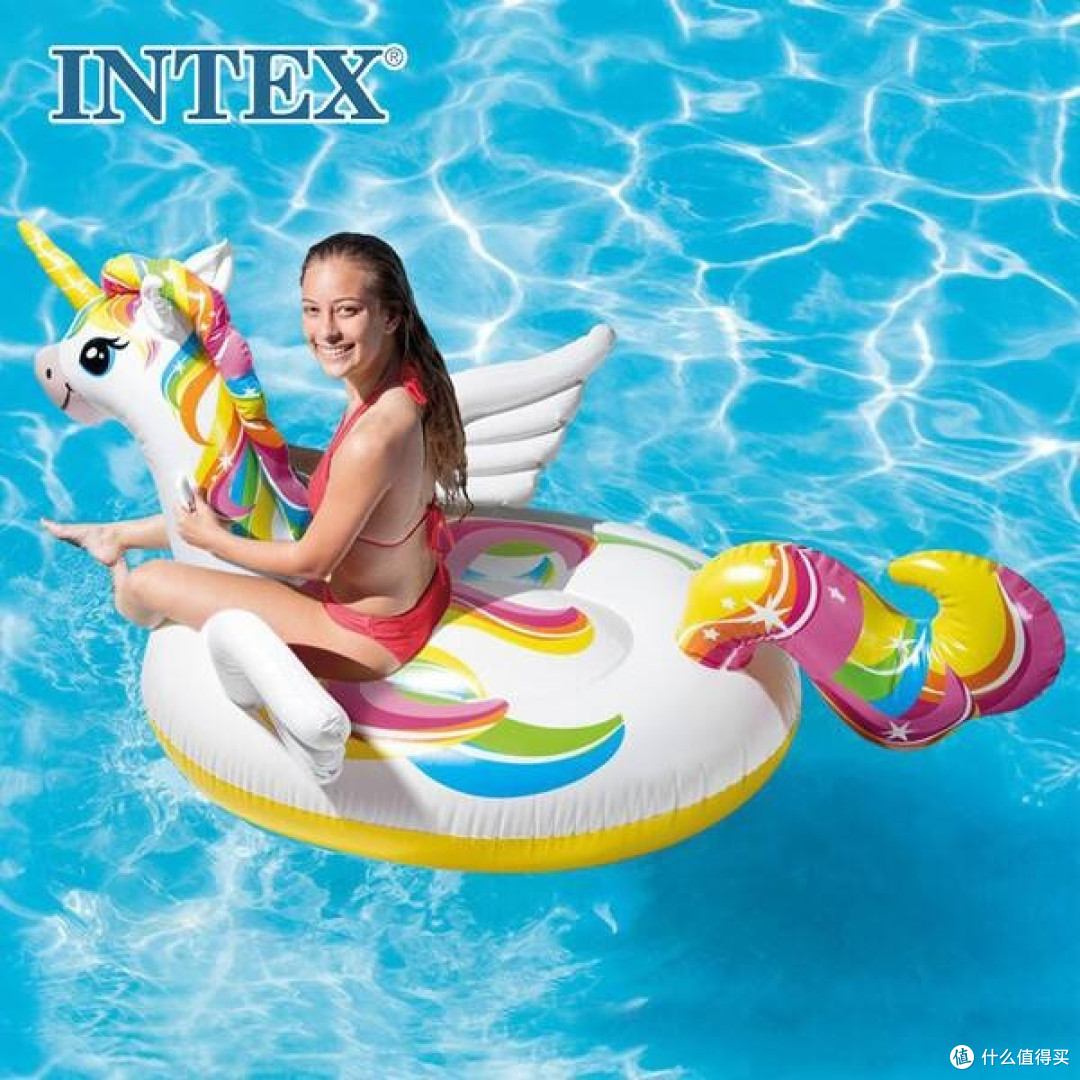 INTEX 57561独角兽充气坐骑，让泳池时光闪耀童话色彩