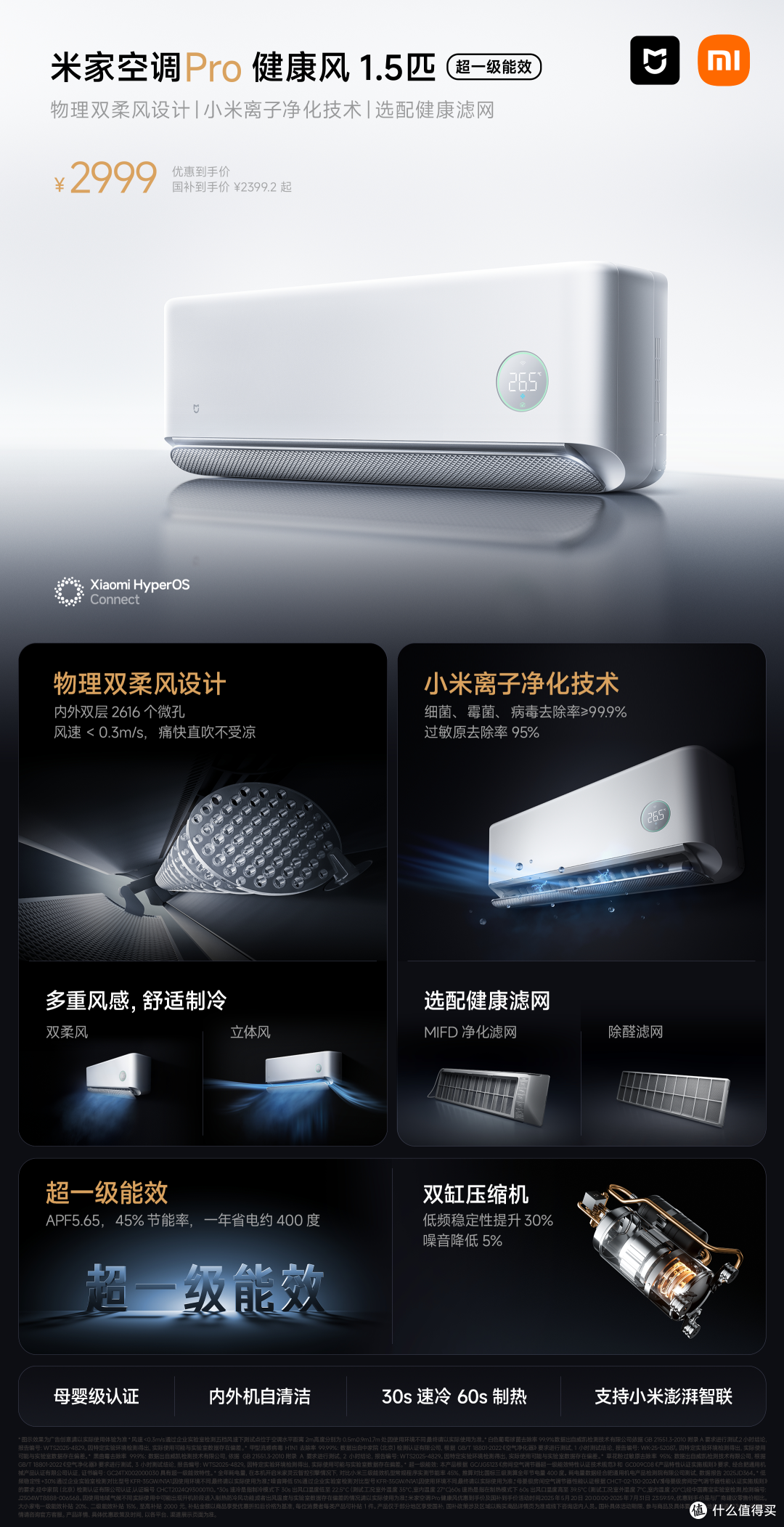小米健康风Pro 1.5匹空调拆机 物理双层柔风 全能水桶机