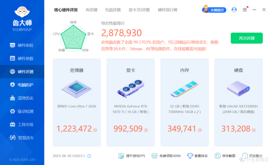 2025年七月装机配置分享:265K+5070Ti星曜LUNA+沐光V海景房