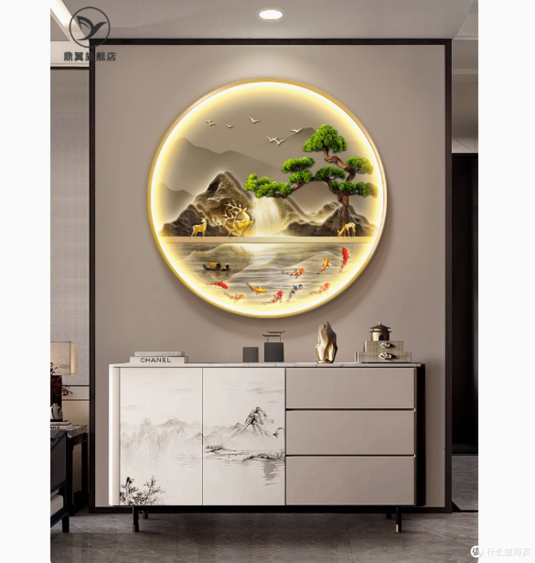 鼎翼旗舰店新中式入户圆形玄关装饰画：点亮空间的艺术臻品