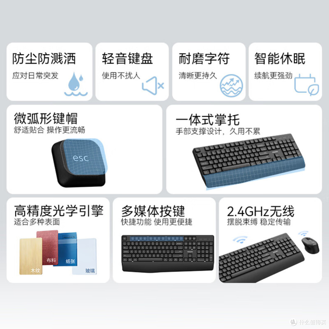 颜值+舒适好用的无线键鼠套装，三色可选