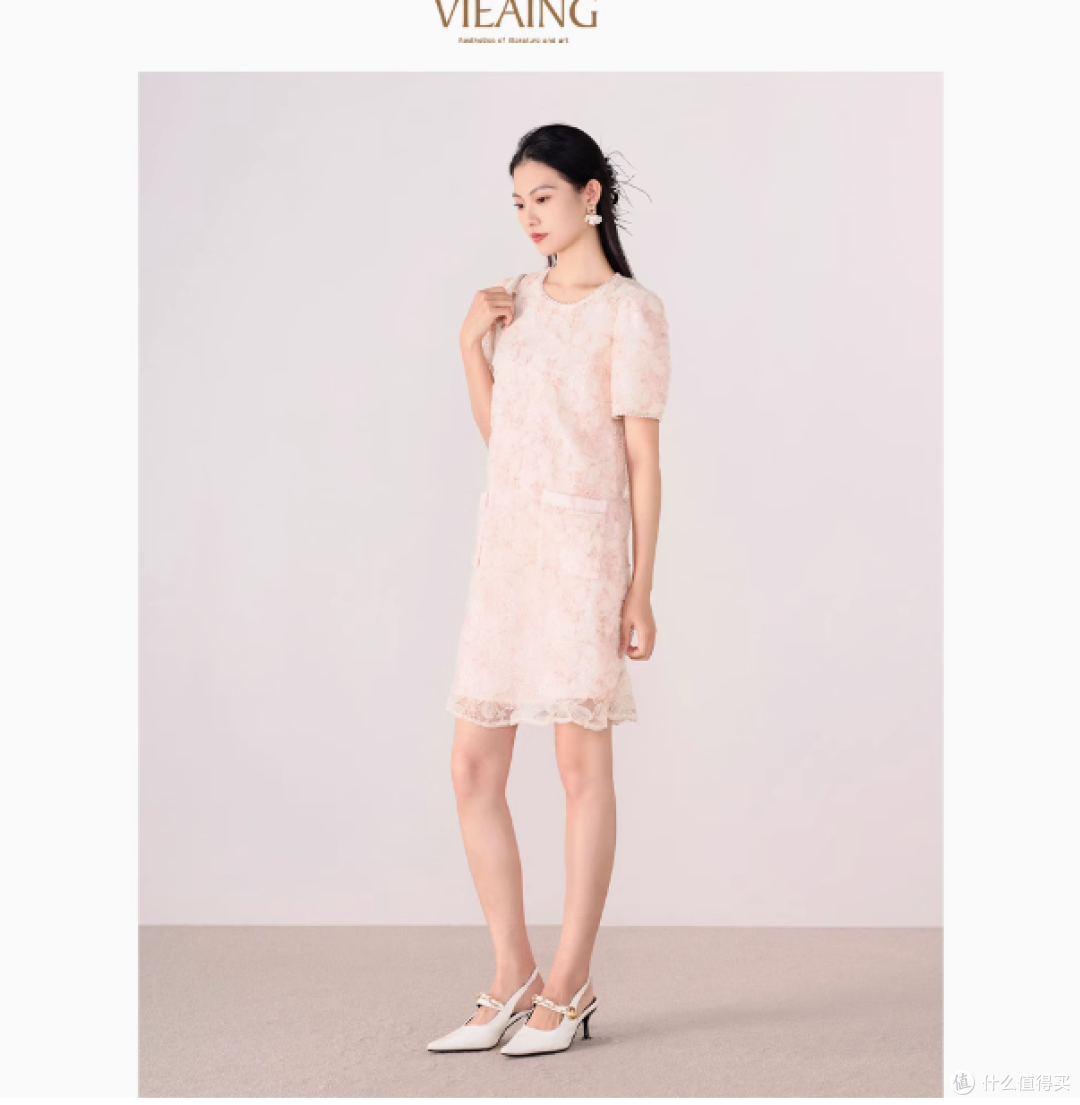 VIEAING薇迎旗舰店:粉色短袖连衣裙,小个子女性的夏日甜蜜之选