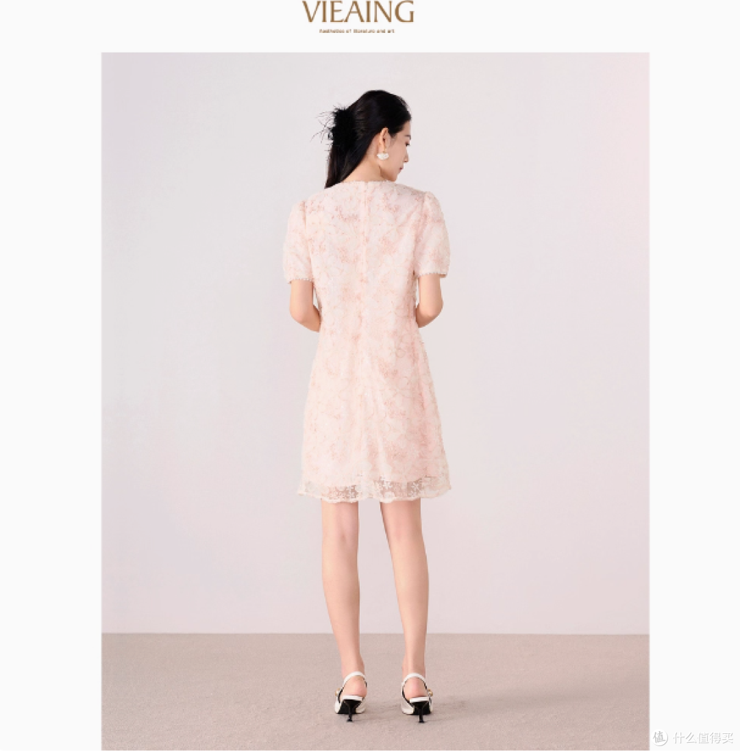 VIEAING薇迎旗舰店:粉色短袖连衣裙,小个子女性的夏日甜蜜之选