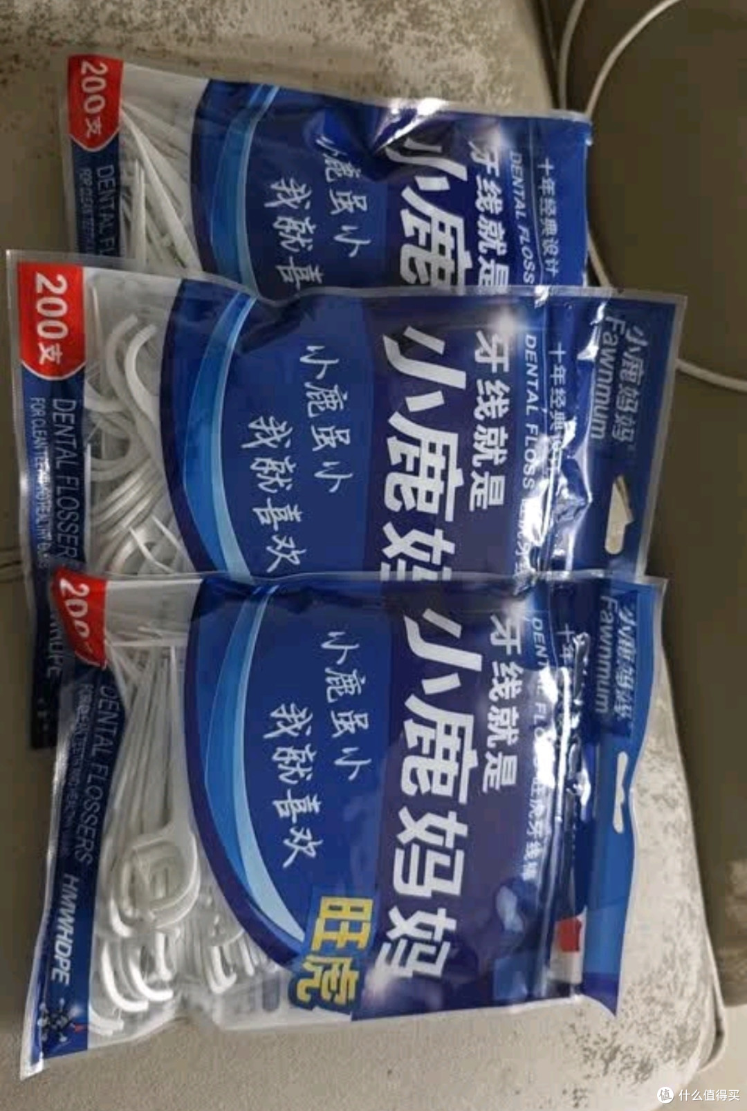 小鹿妈妈 圆线护理牙线棒50支X4盒 剔牙签清洁齿缝家庭装超细便捷