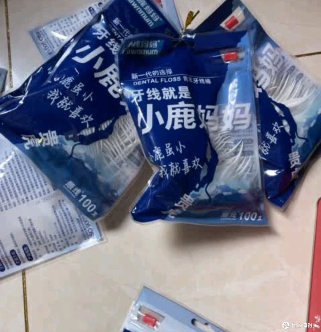 小鹿妈妈 圆线护理牙线棒50支X4盒 剔牙签清洁齿缝家庭装超细便捷