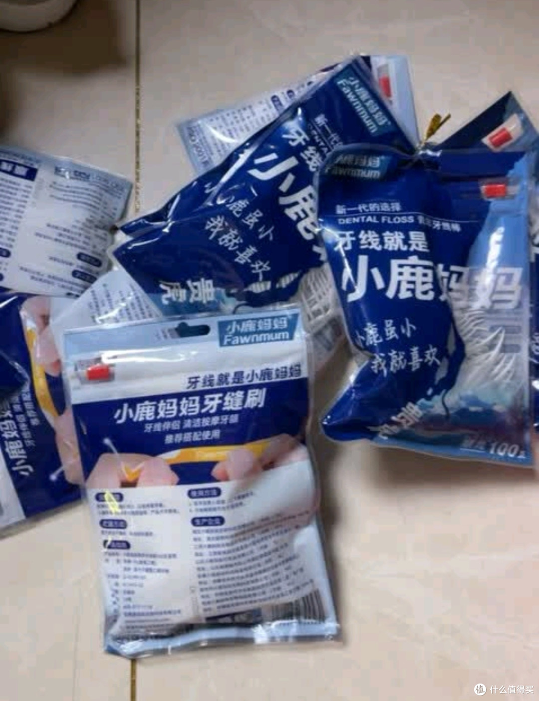 小鹿妈妈 圆线护理牙线棒50支X4盒 剔牙签清洁齿缝家庭装超细便捷