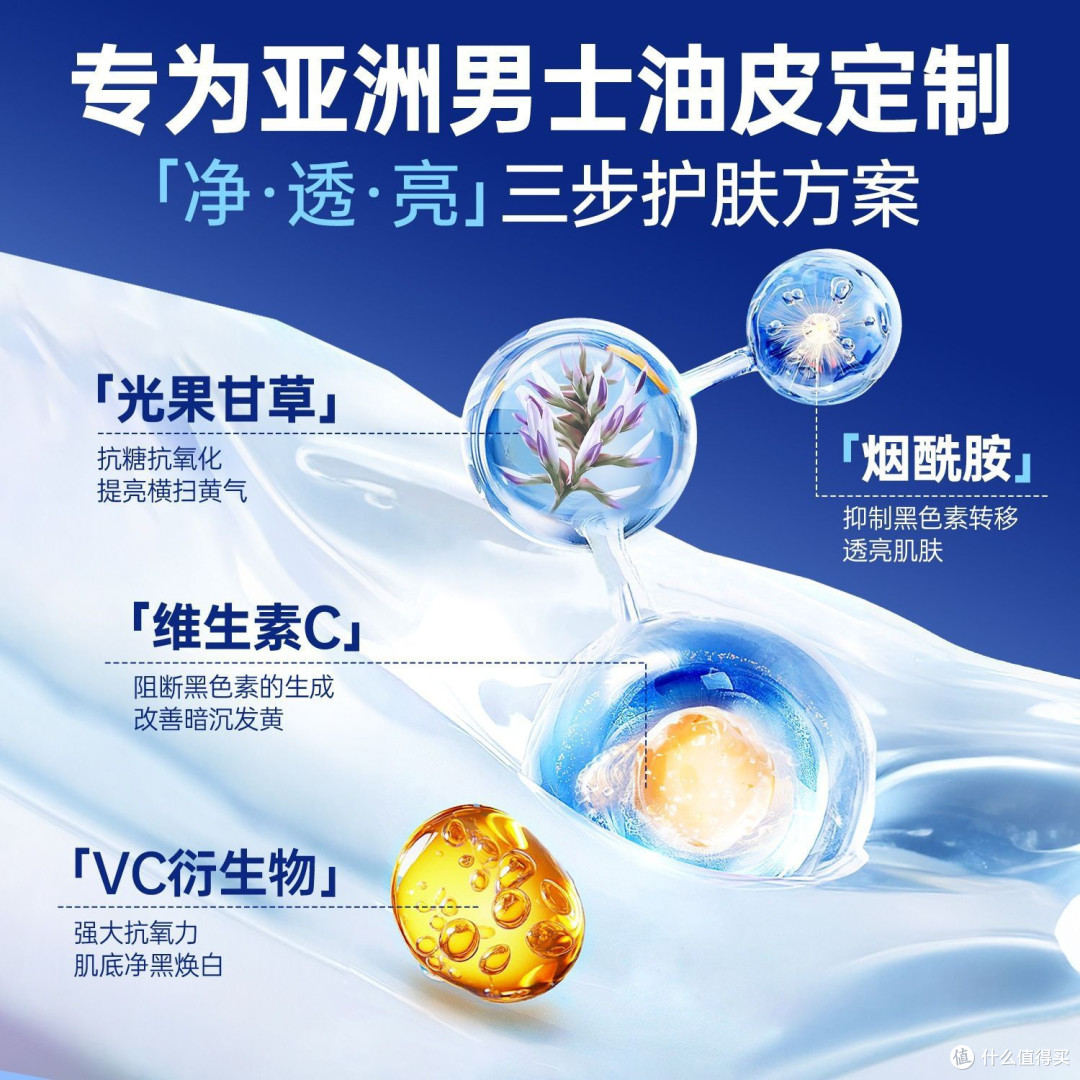 亚玛莉莎男士三件套洗面奶水乳套装祛痘控油收缩毛孔去螨黑头粉刺