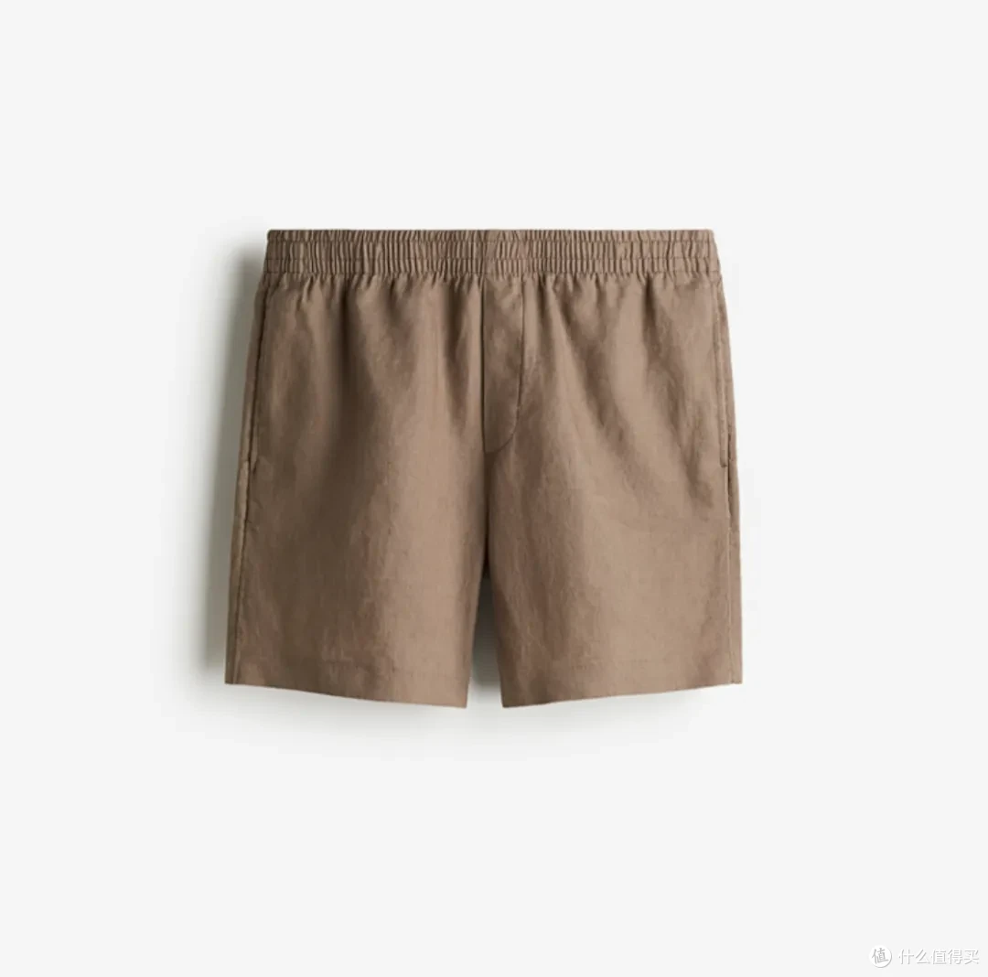 H&M 男士亚麻休闲短裤 浅米色/深米色