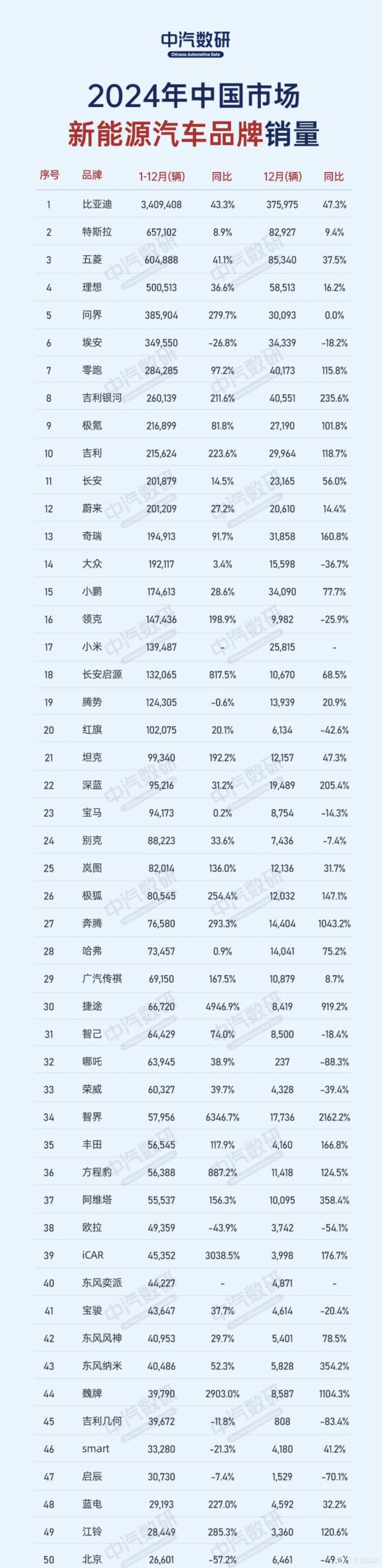 2024年新能源汽车销量榜