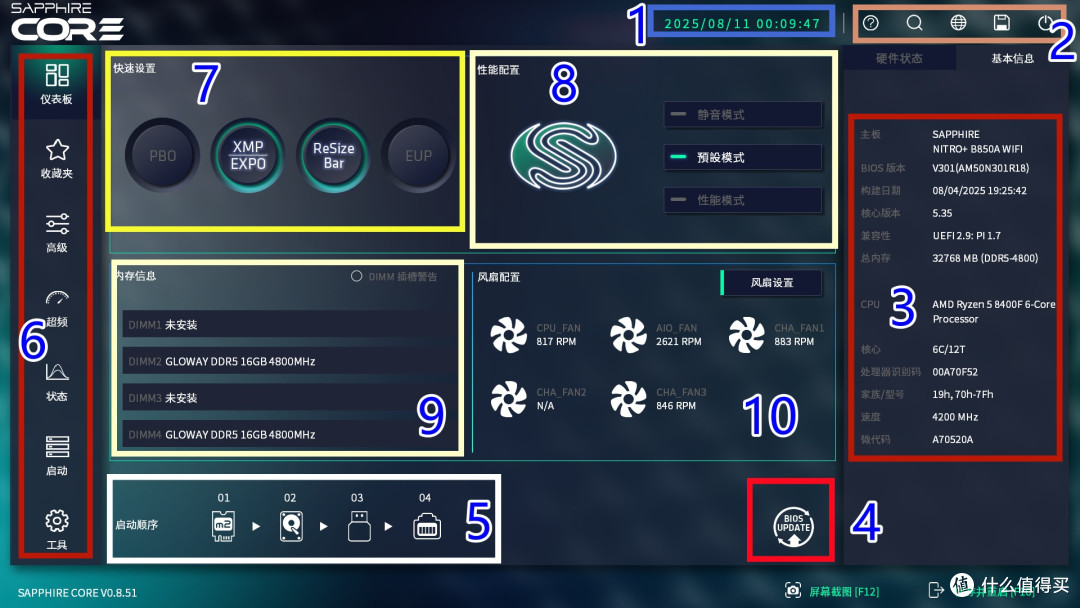 UI界面、交互体验双升级,蓝宝石氮动B850A 新BIOS尝鲜