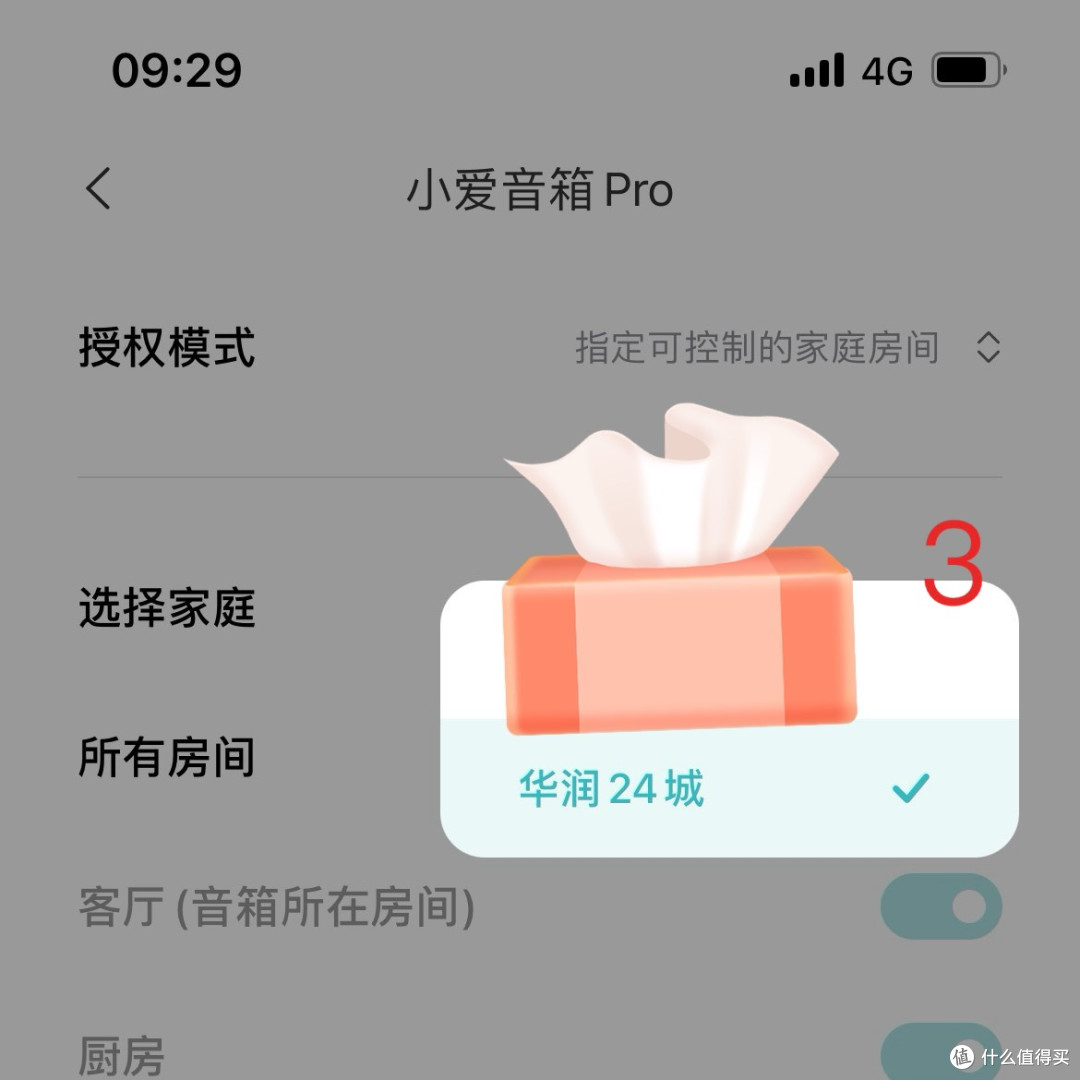 选择小爱音箱所在的当前家庭房间