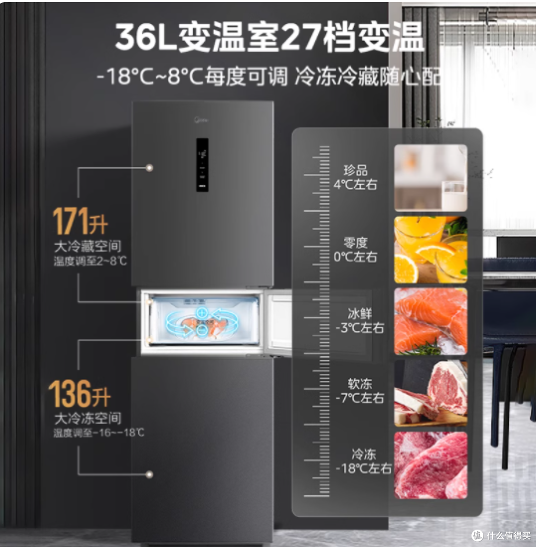 美的三开门风冷无霜冰箱 MR-283WTPZE:租房与家庭的理想之选