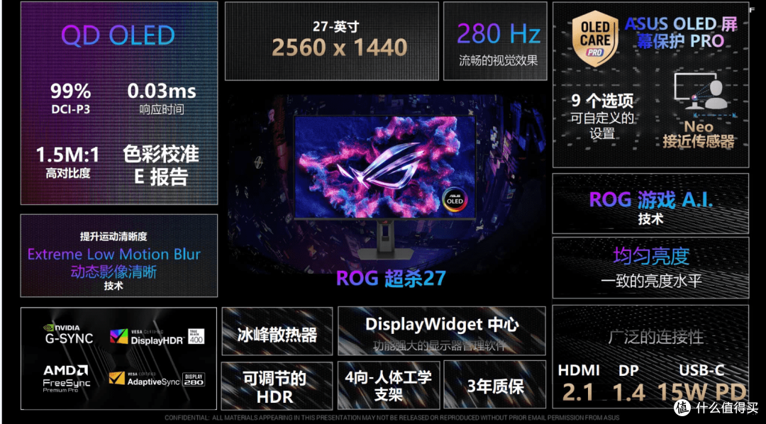 ROG超杀27 QD-OLED电竞显示器,分辨率与刷新率的超级甜点_显示器_什么值得买